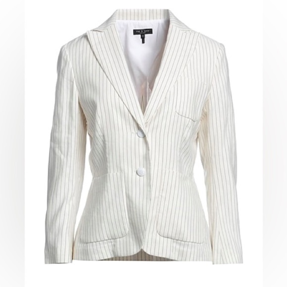 rag & bone Jackets & Blazers - Rag & Bone Blazer Ivory Navy Pinstriped Linen Cotton Blend Business Casual Sz 6